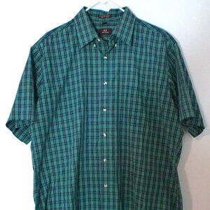 Van Heusen 417 Green Plaid Button Down Shirt – Men’s 17 Short Sleeve